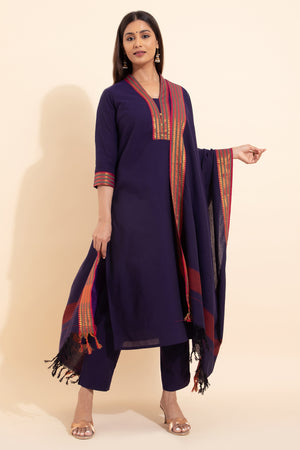 Solid KurtaSet with Mangalagiri Dupatta - Purple