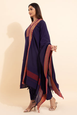 Solid KurtaSet with Mangalagiri Dupatta - Purple