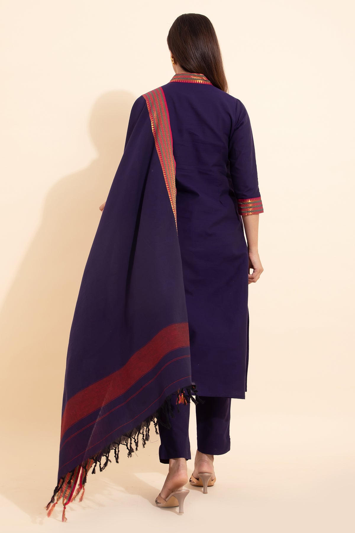 Solid KurtaSet with Mangalagiri Dupatta - Purple