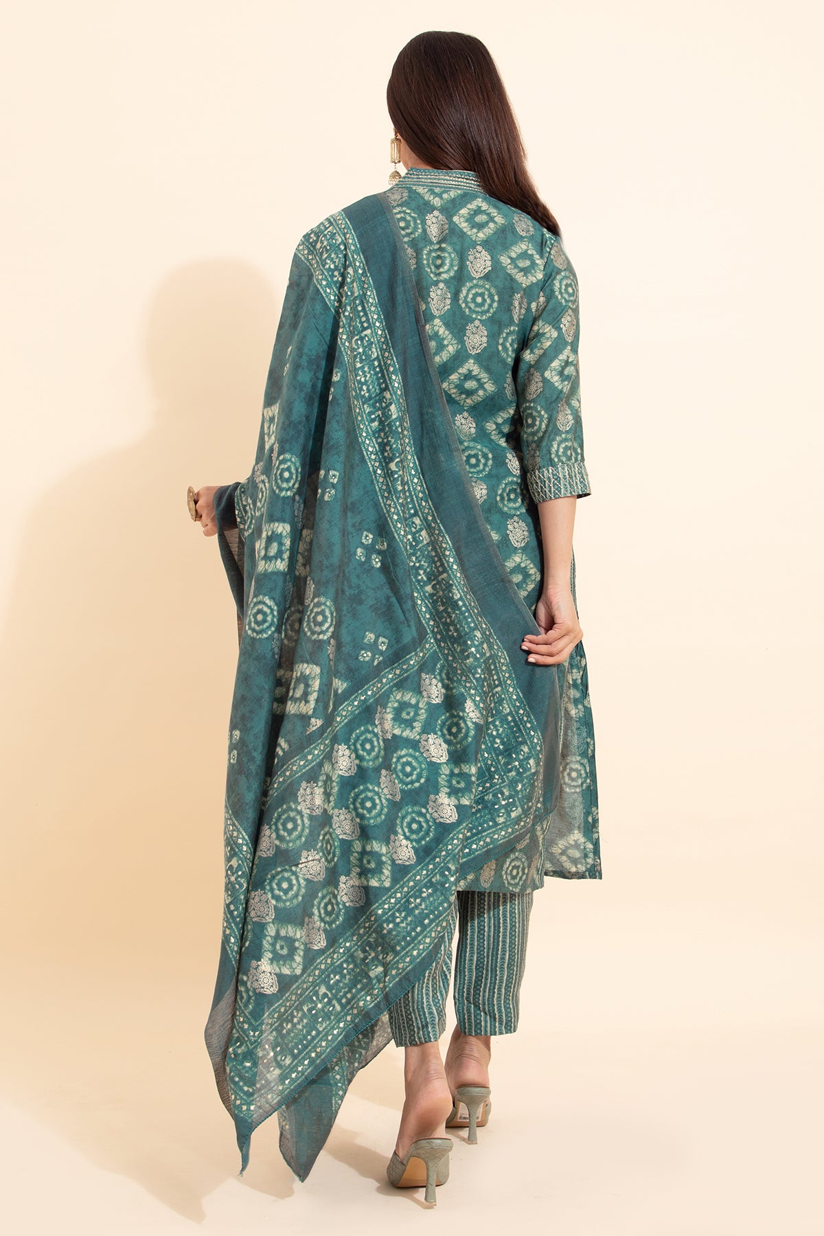 Bandhej Printed Kurtaset with Dupatta - Teal