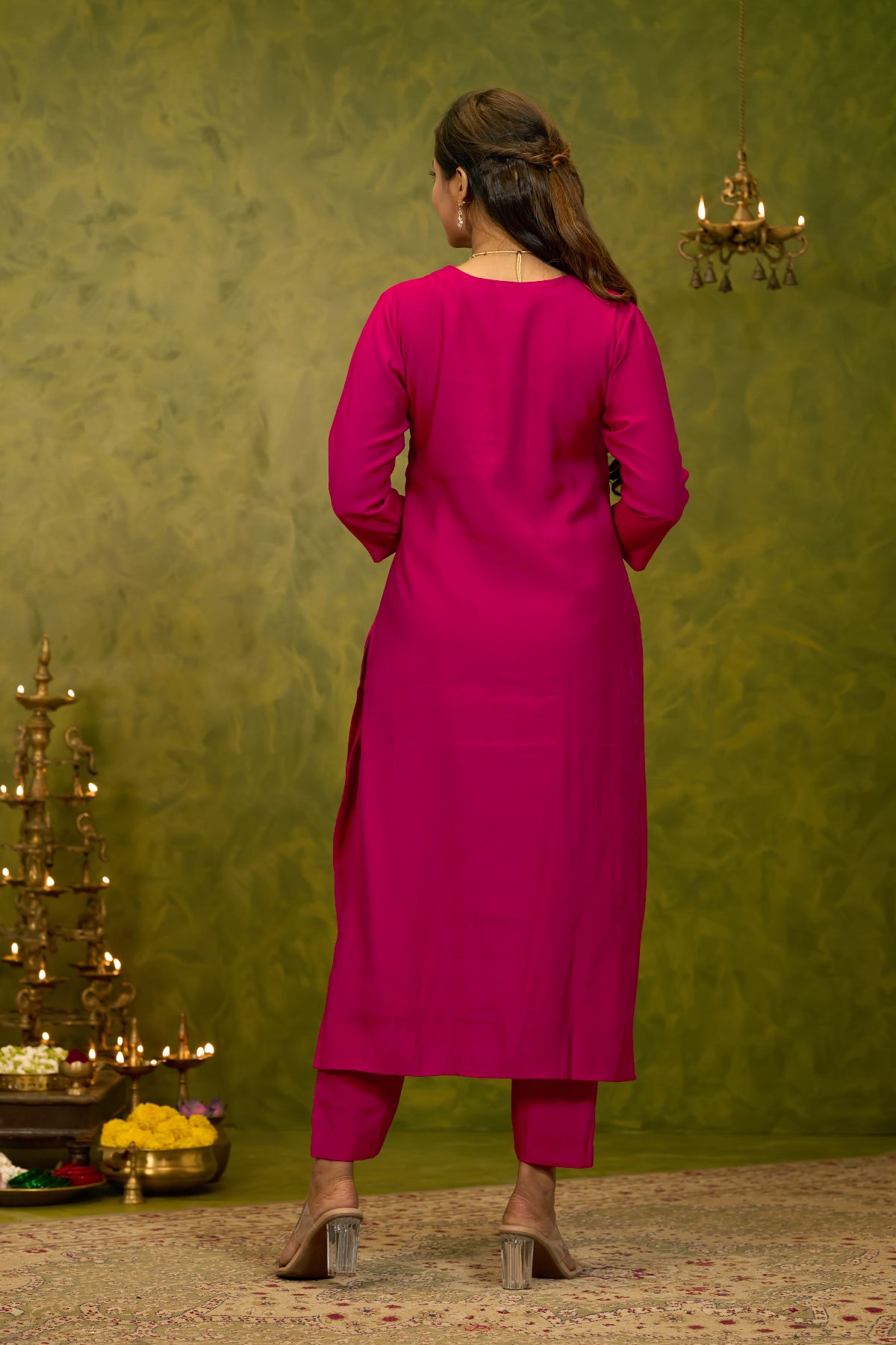 Zardosi Sequence Embellished Kurtaset with Scallop Dupatta - Magenta