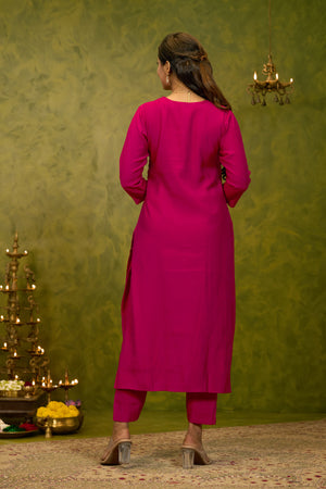 Zardosi Sequence Embellished Kurtaset with Scallop Dupatta - Magenta