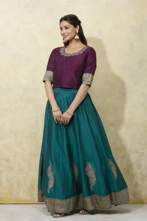 Mayil Peeli Embroidered Skirt Set - Wine & Turquoise