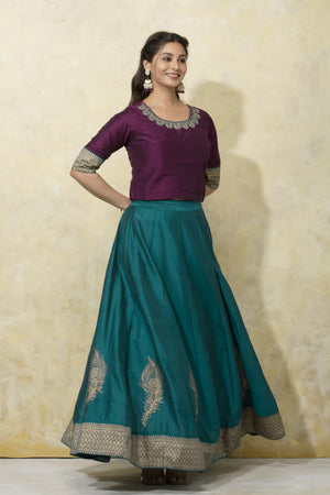 Mayil Peeli Embroidered Skirt Set - Wine & Turquoise