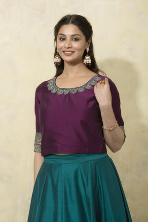 Mayil Peeli Embroidered Skirt Set - Wine & Turquoise