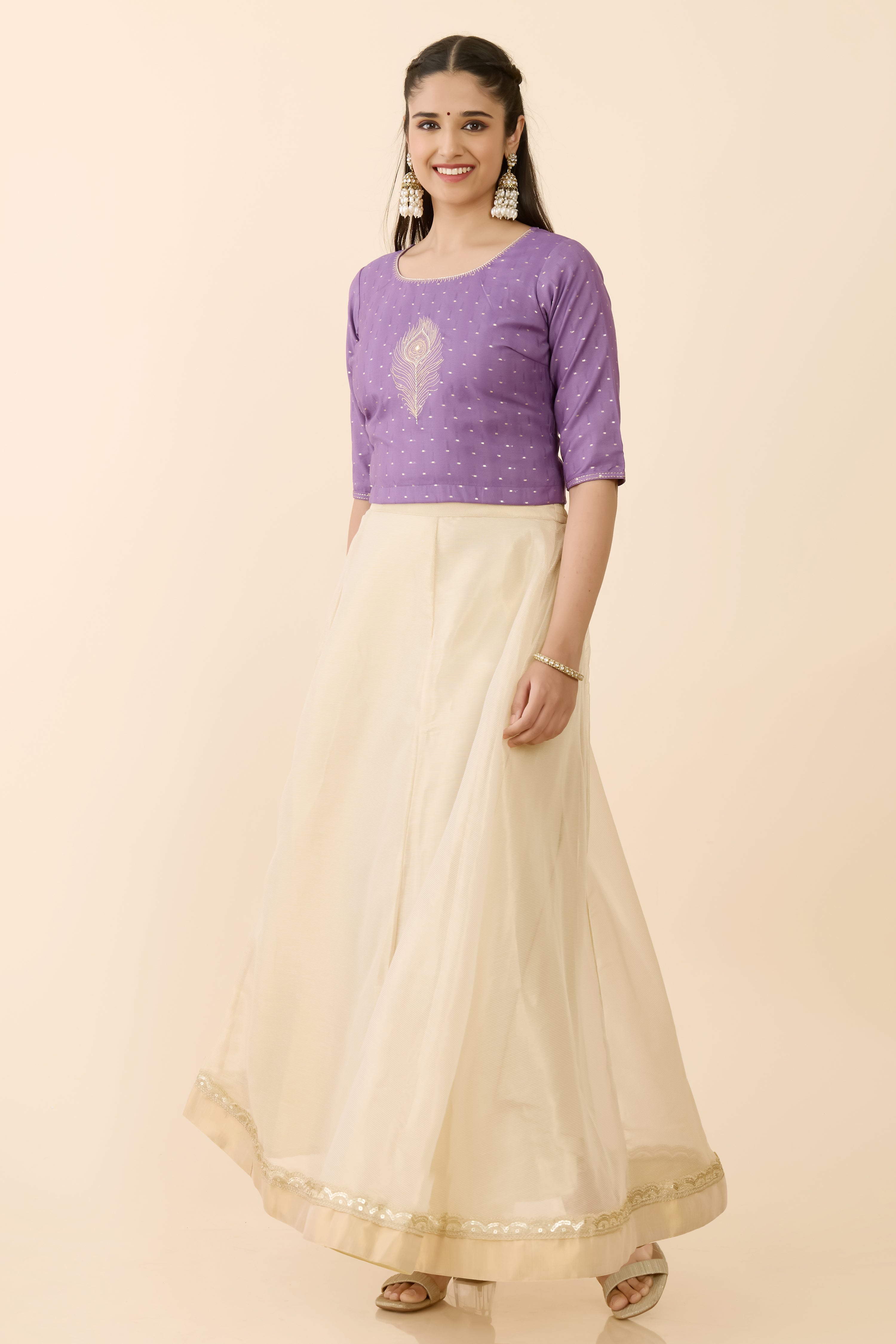 PURPLE WOVEN CROP TOP & CIRCULAR SKIRT SET