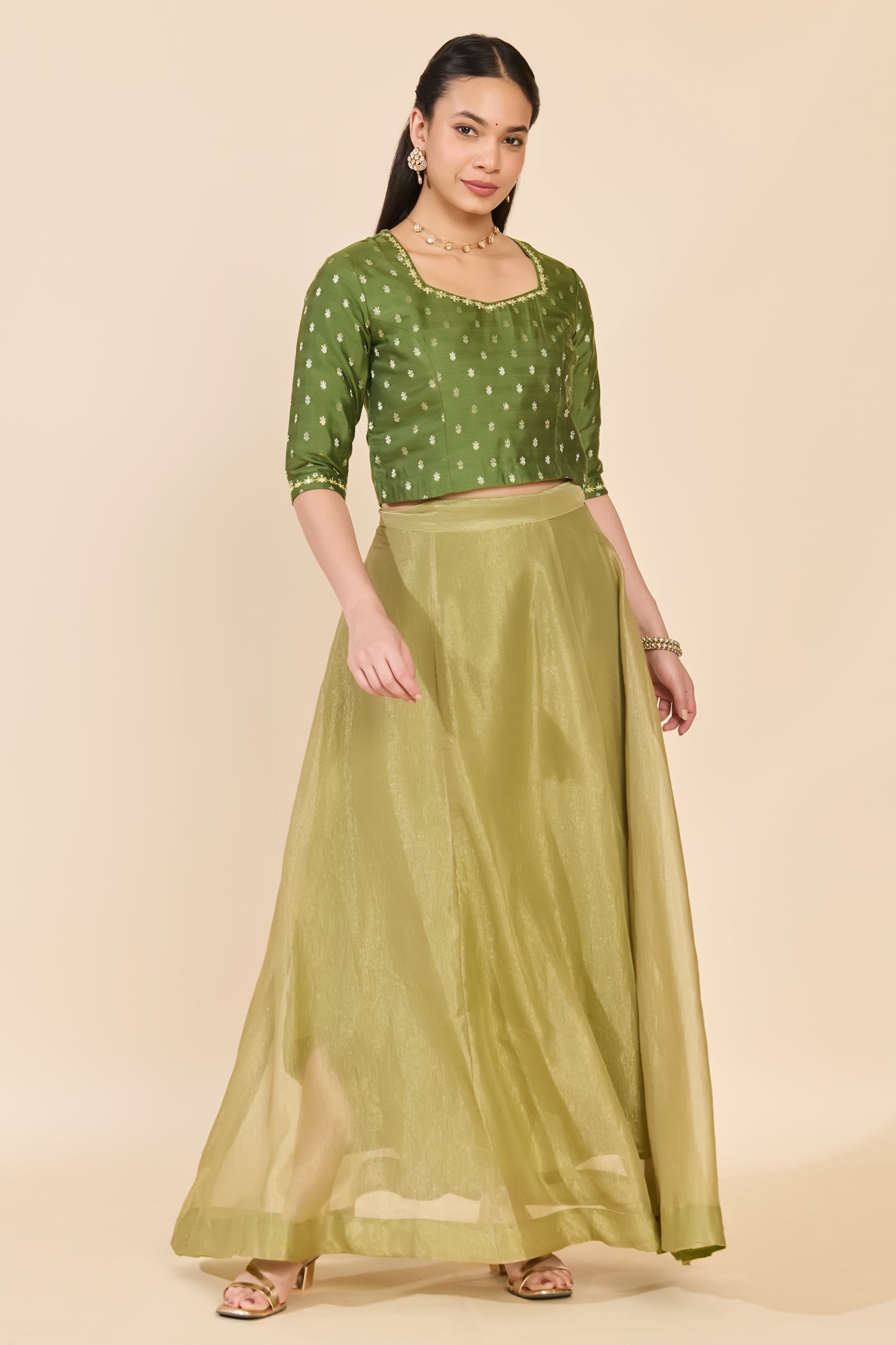 GREEN JACQUARD SKIRT SET