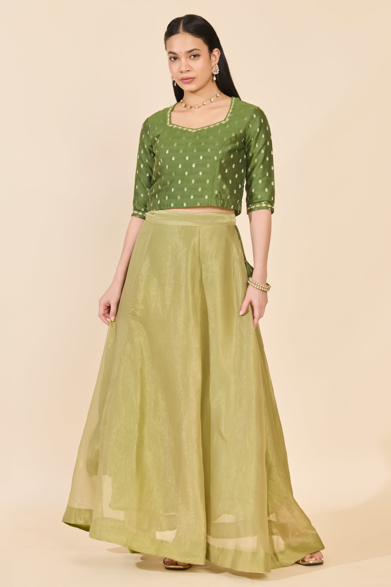 GREEN JACQUARD SKIRT SET