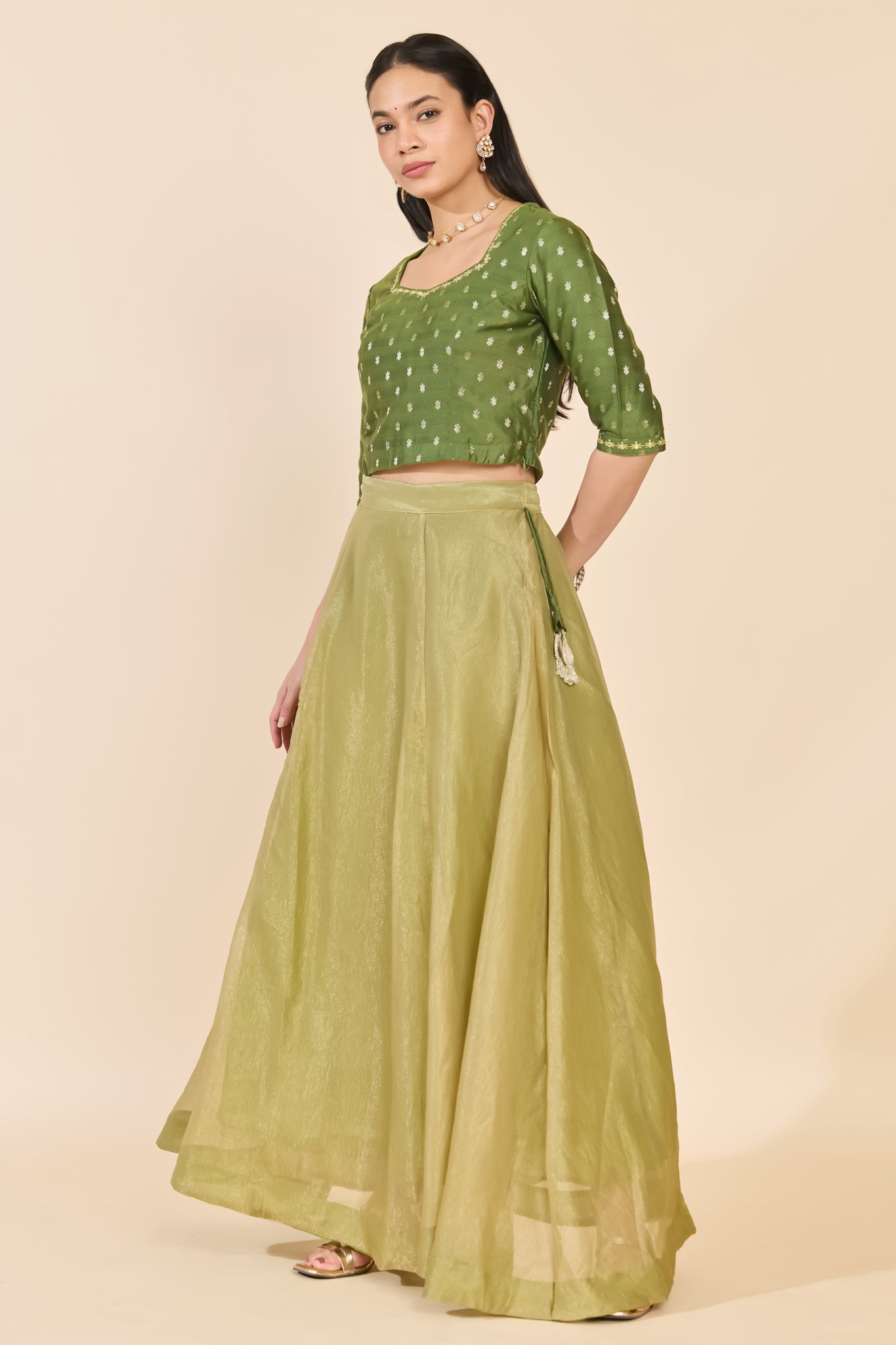 GREEN JACQUARD SKIRT SET – Maybell Womens Fashion