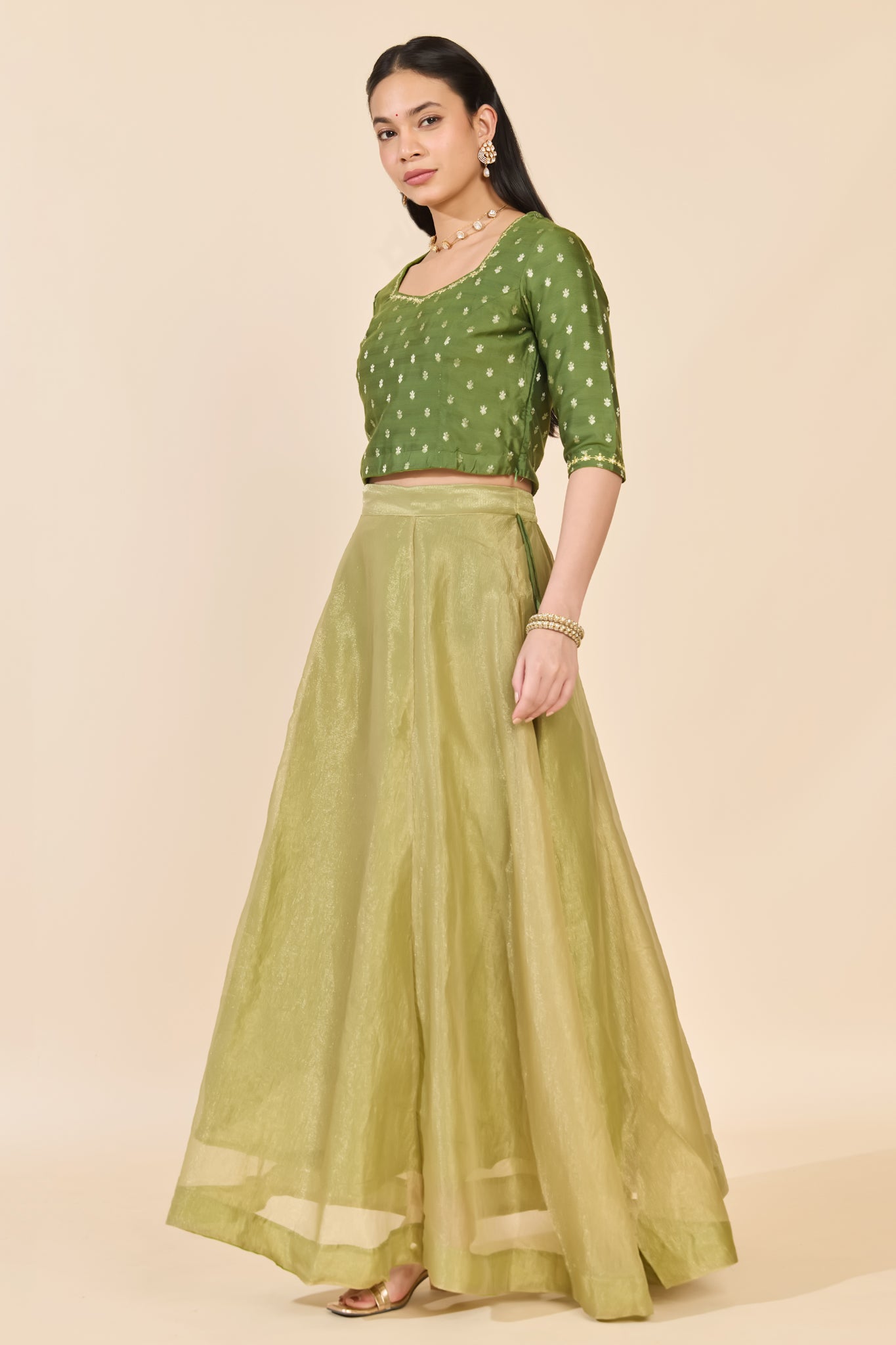 GREEN JACQUARD SKIRT SET – Maybell Womens Fashion