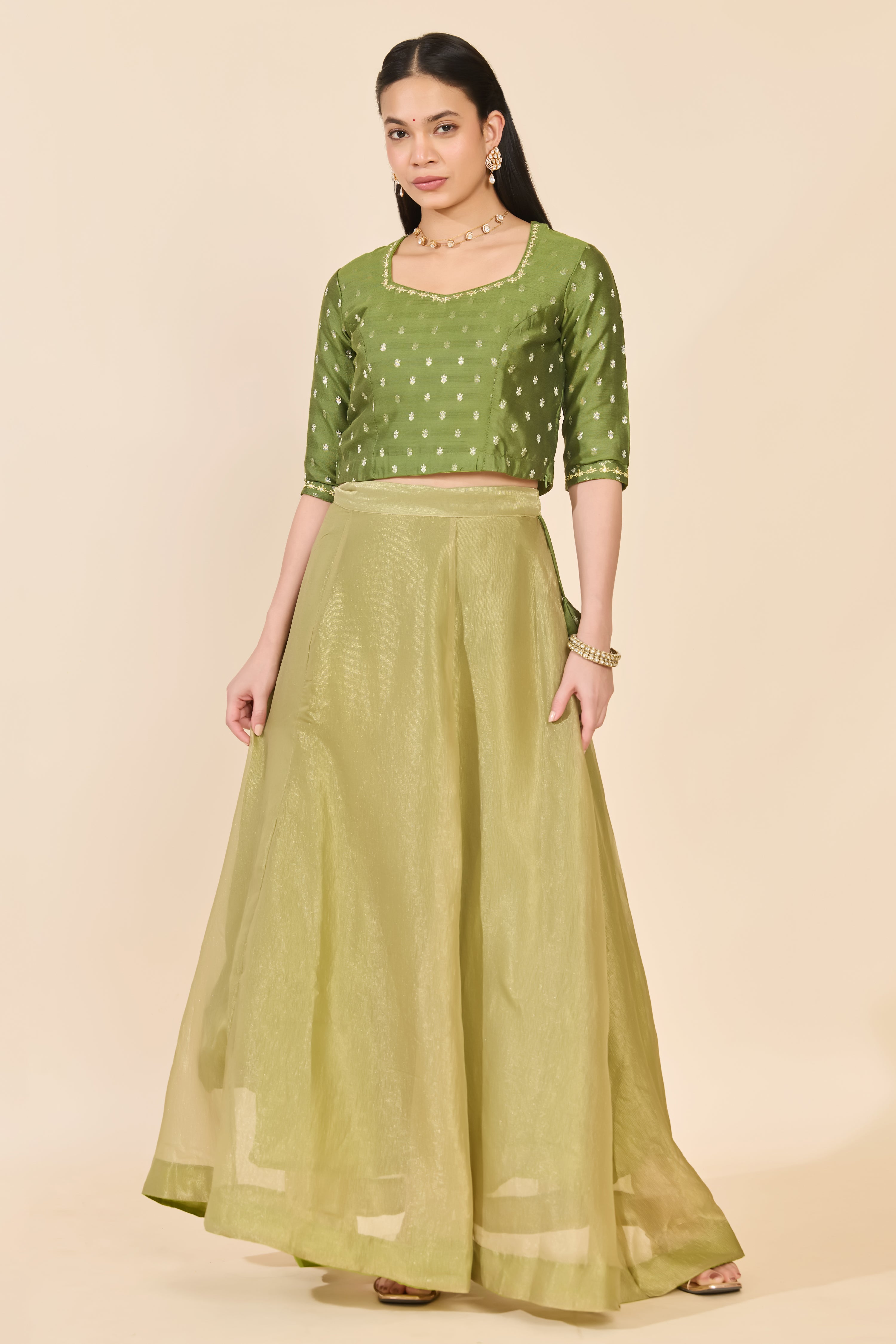 GREEN JACQUARD SKIRT SET