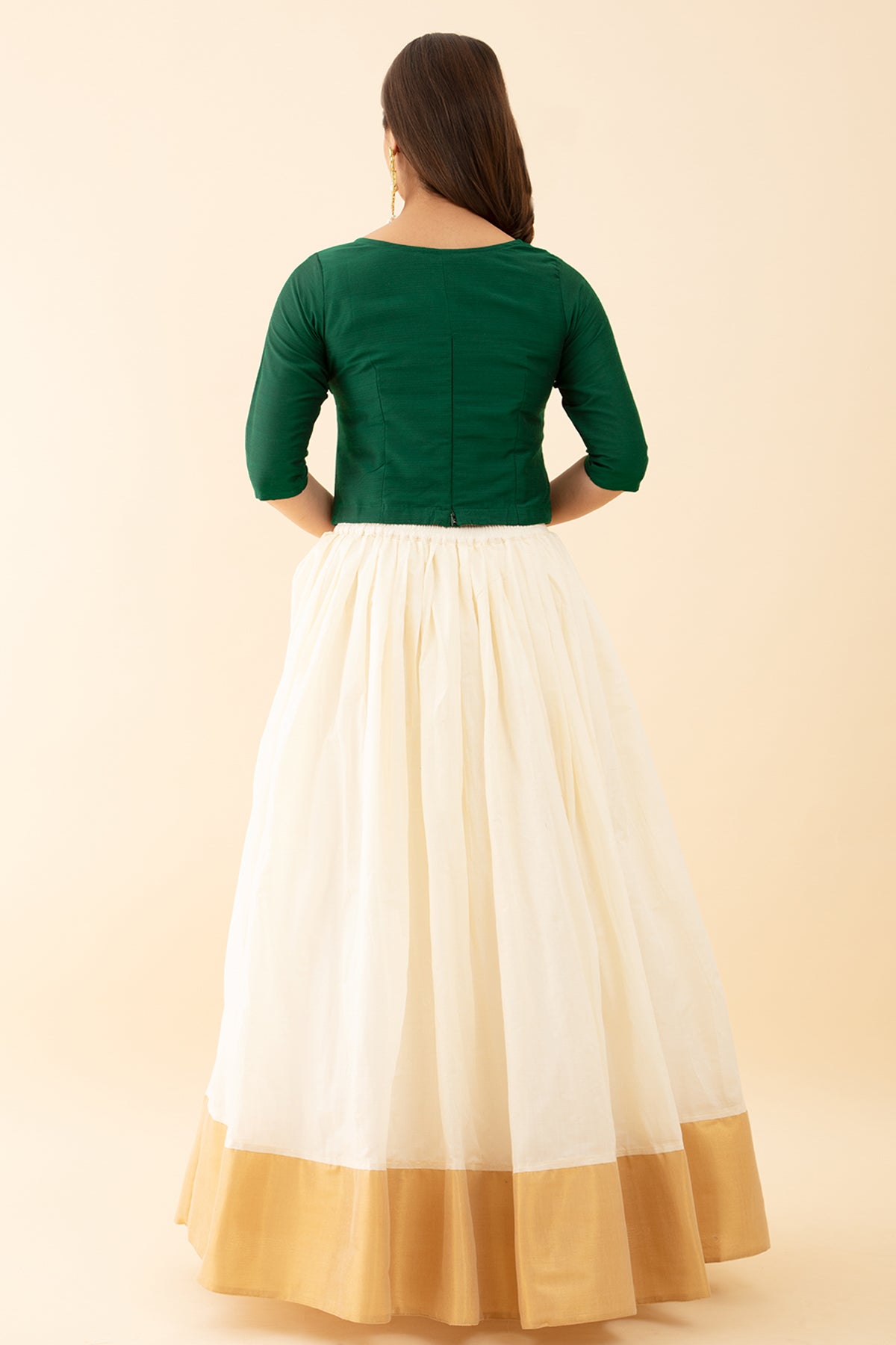 Mandala Embroidered Skirtset - Green & Off-White