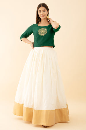 Mandala Embroidered Skirtset - Green & Off-White