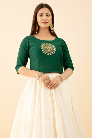 Mandala Embroidered Skirtset - Green & Off-White