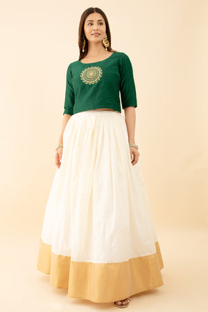 Mandala Embroidered Skirtset - Green & Off-White