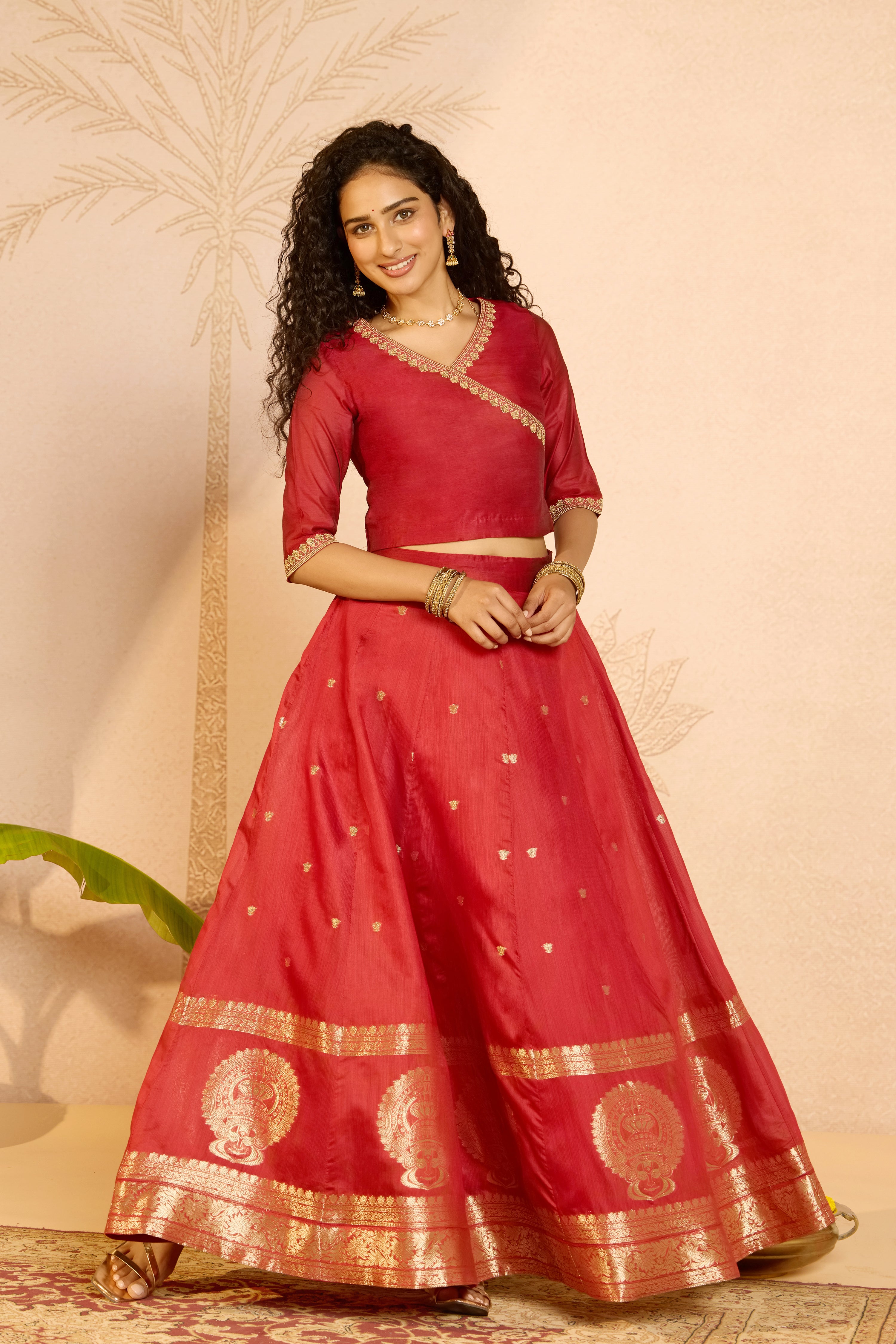 Woven Kathakali Skirtset with Embroidered Crop Top