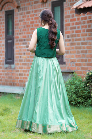 Floral Embroidered Skirt set with Tassels - Green
