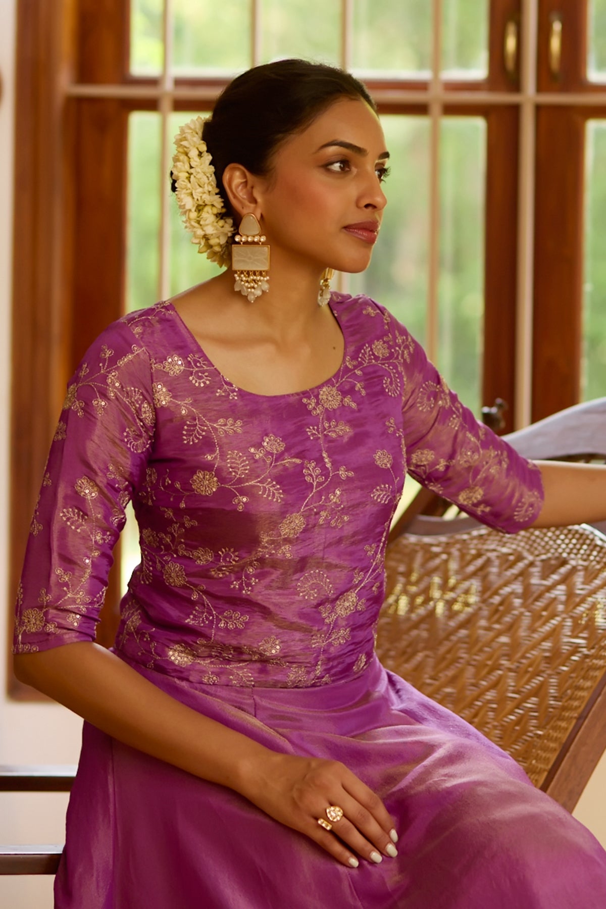 Sequence Embroidered Skirt set - Purple