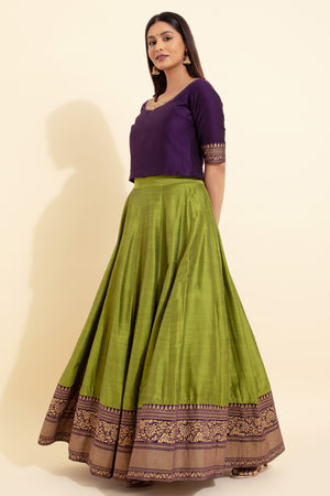 Floral Embroidered Skirt set with Printed Skirt set - Burgundy & Green