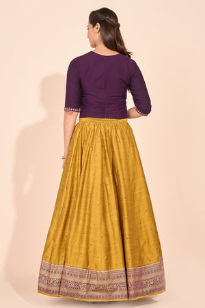 Floral Embroidered Skirtset - Purple & Mustard