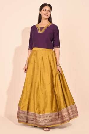 Floral Embroidered Skirtset - Purple & Mustard