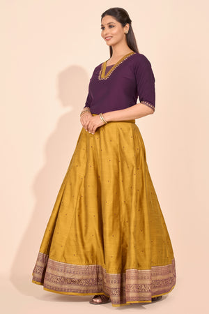 Floral Embroidered Skirtset - Purple & Mustard