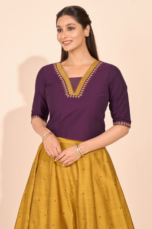 Floral Embroidered Skirtset - Purple & Mustard