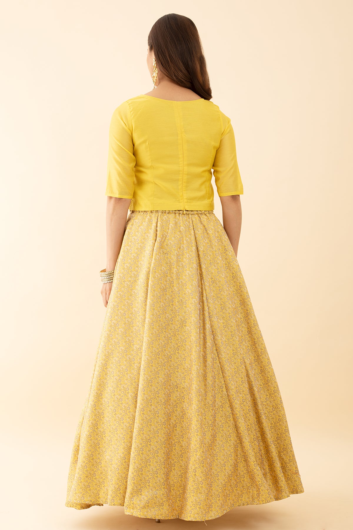 Yellow Color Embroidered Floral Skirt Set Effortless Style
