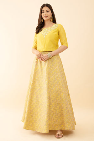 Yellow Color Embroidered Floral Skirt Set Effortless Style