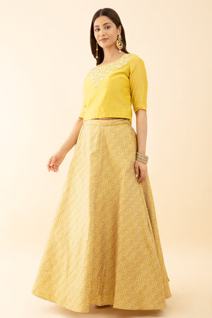 Yellow Color Embroidered Floral Skirt Set Effortless Style
