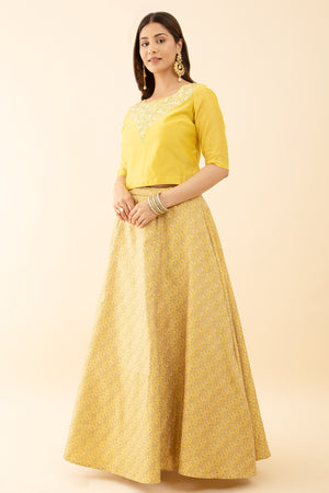 Yellow Color Embroidered Floral Skirt Set Effortless Style
