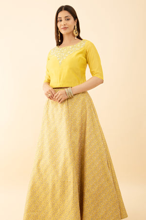 Yellow Color Embroidered Floral Skirt Set Effortless Style
