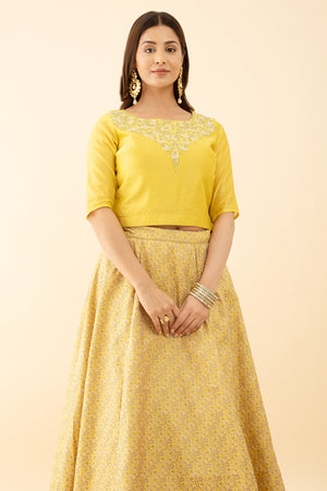 Yellow Color Embroidered Floral Skirt Set Effortless Style
