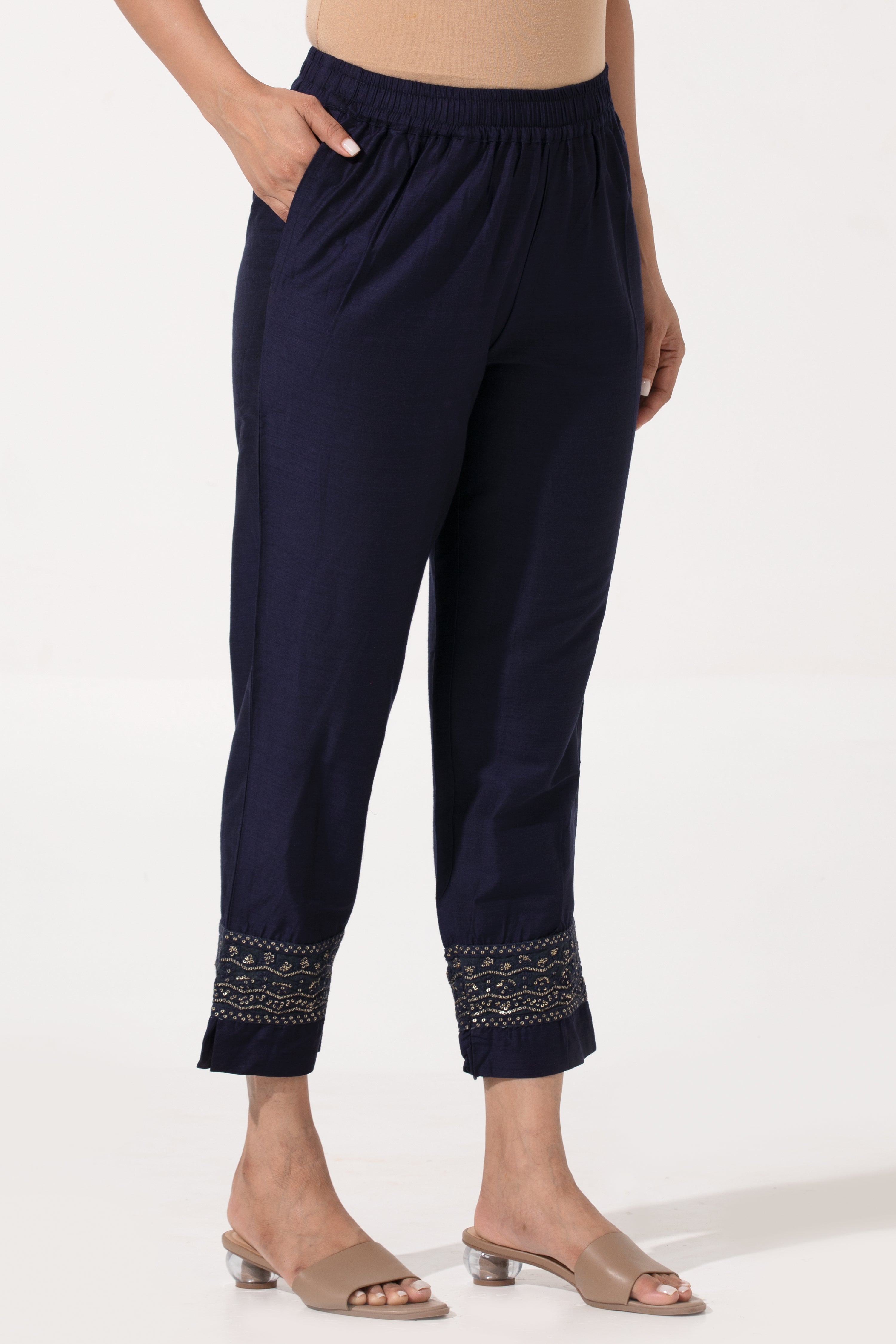 Solid Straight Pant - Blue