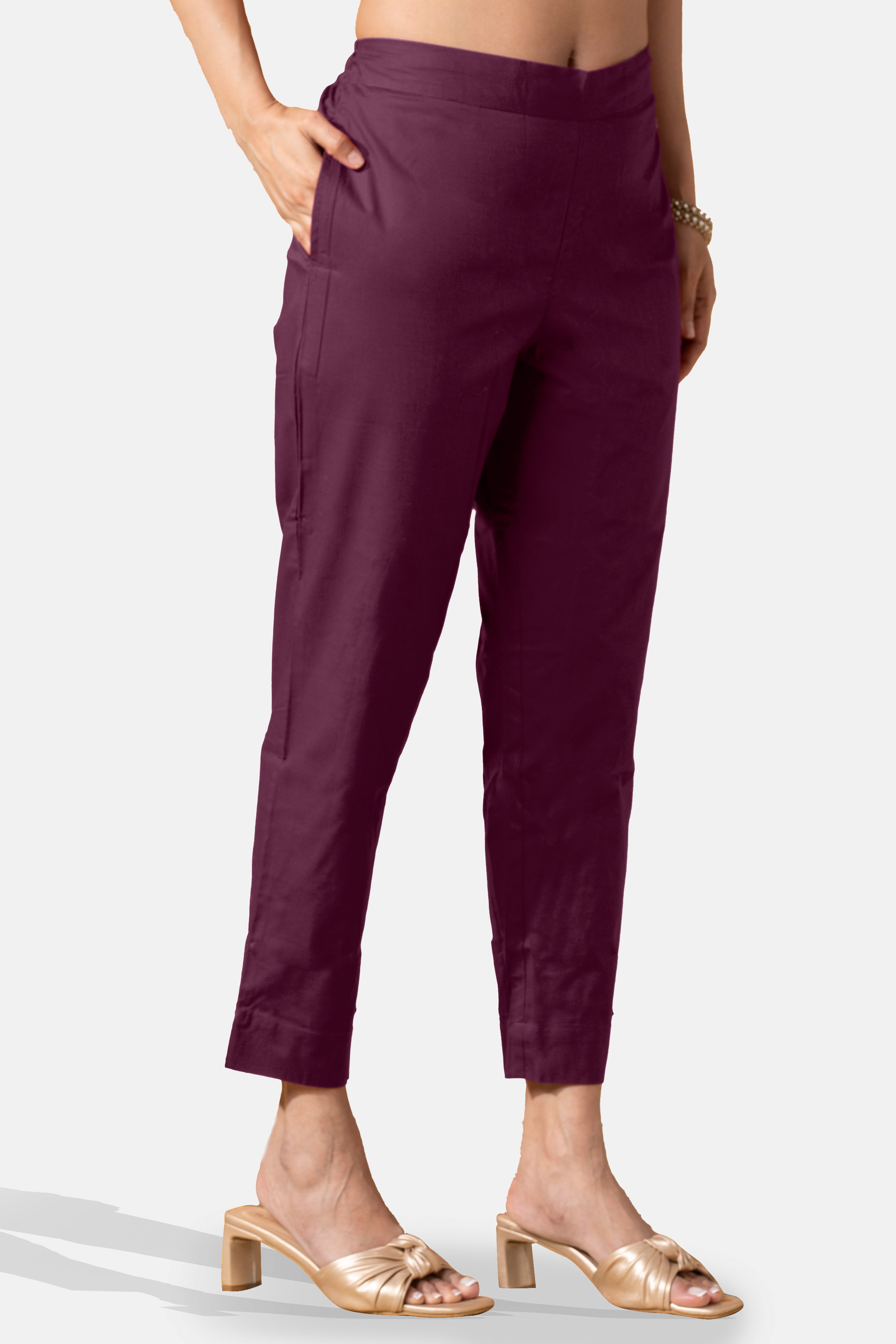 Purple Solid Pure Cotton Straight Pant