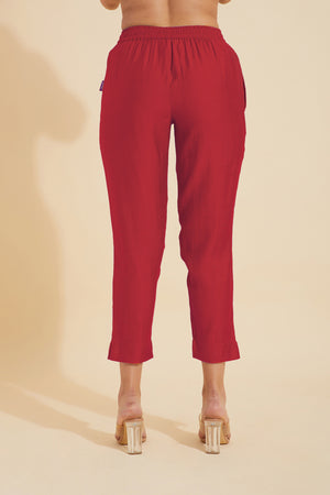 Dark Peach Solid Straight Fit Bottomwear