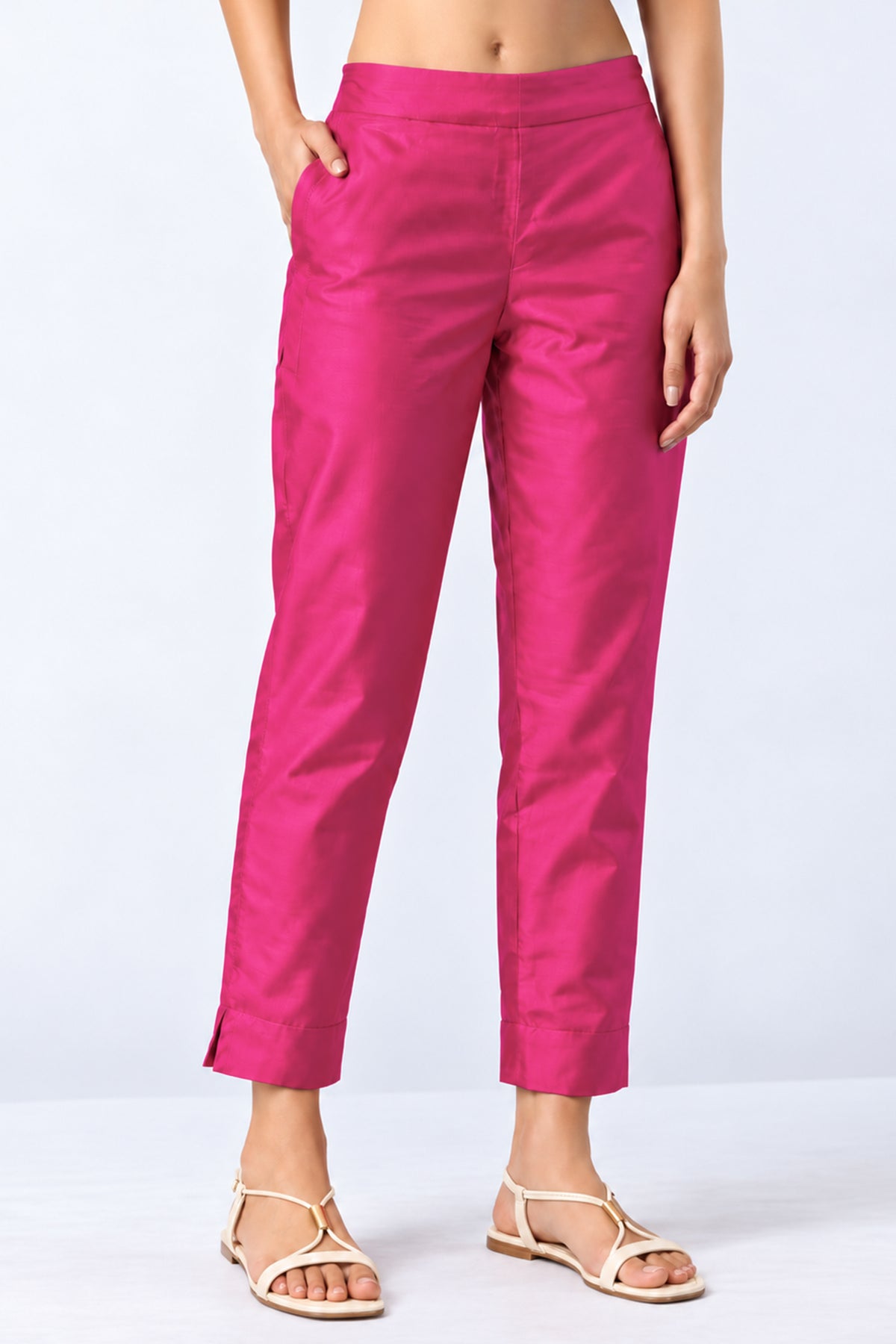 Pink Solid Straight Pant