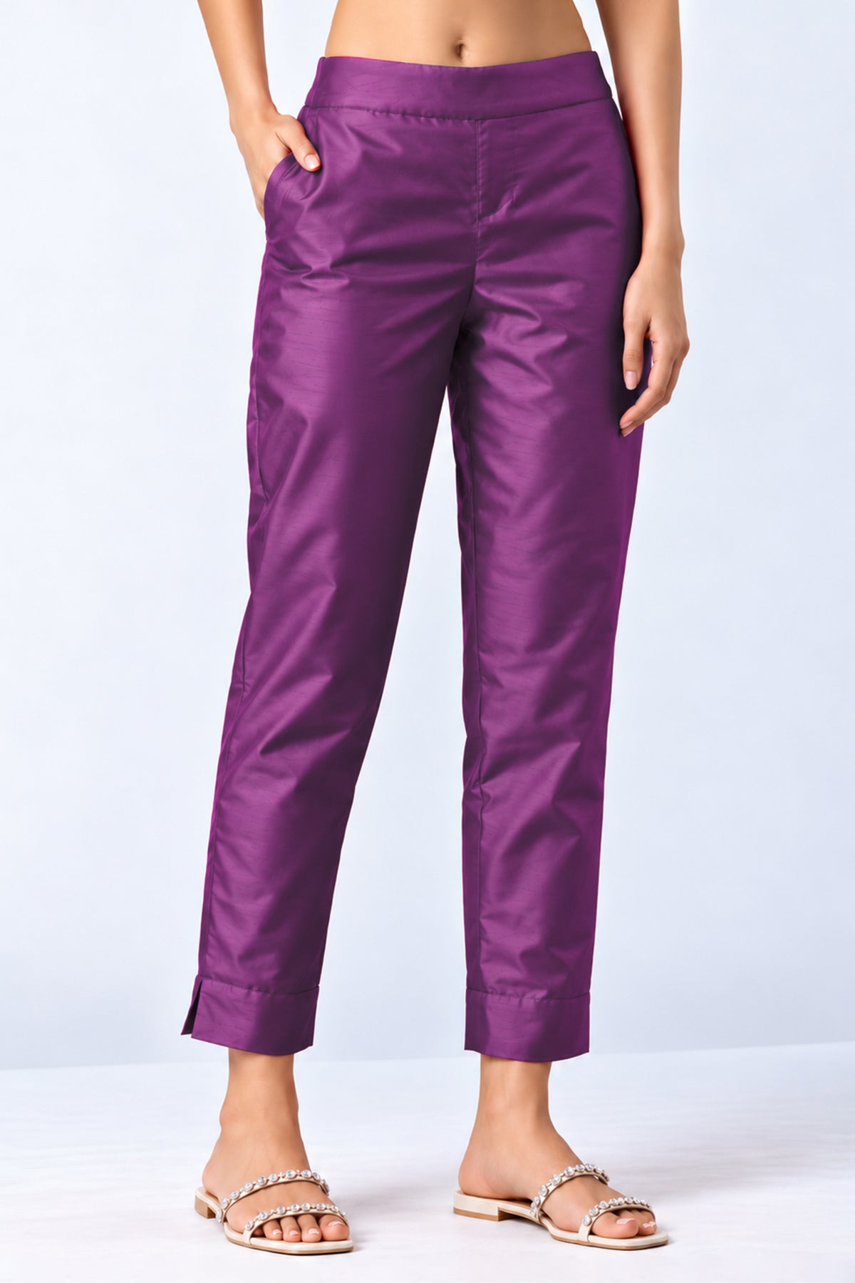 Purple Solid Straight Pant