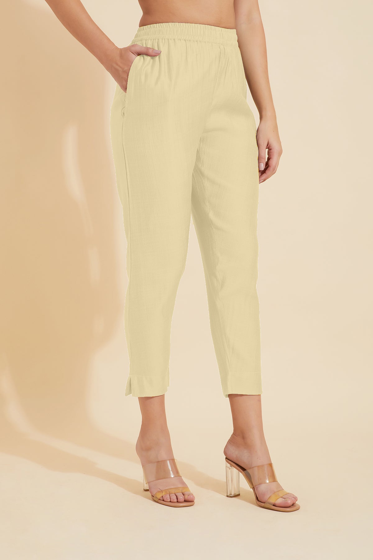 Solid Straight Pant - Beige
