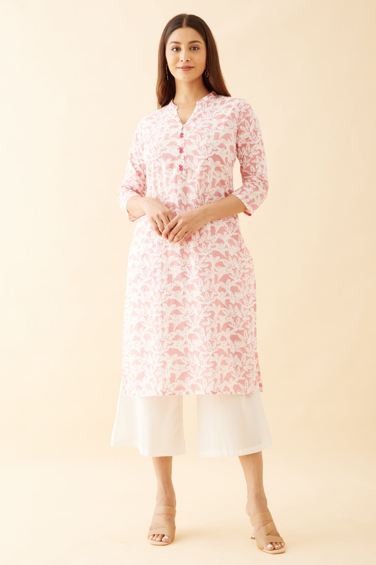 Gardenia Floral Printed Kurta - Pink