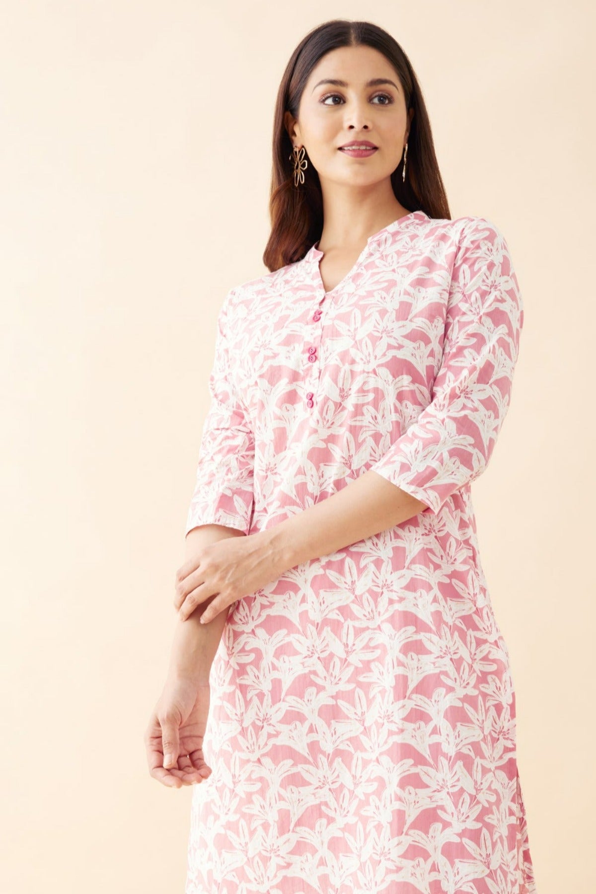 Gardenia Floral Printed Kurta - Pink