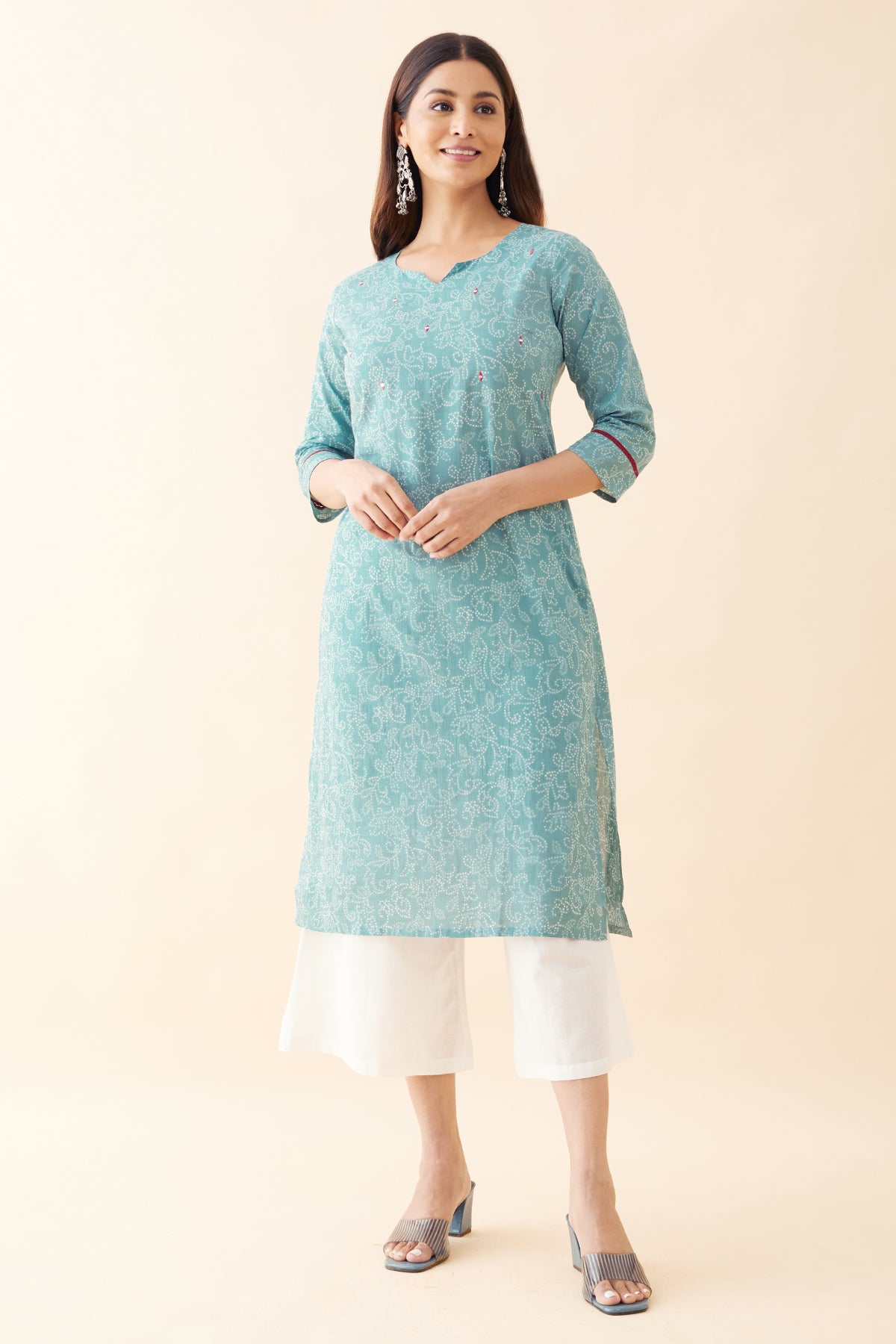 Bandhani Printed Mirror Embellished Kurta - Blue