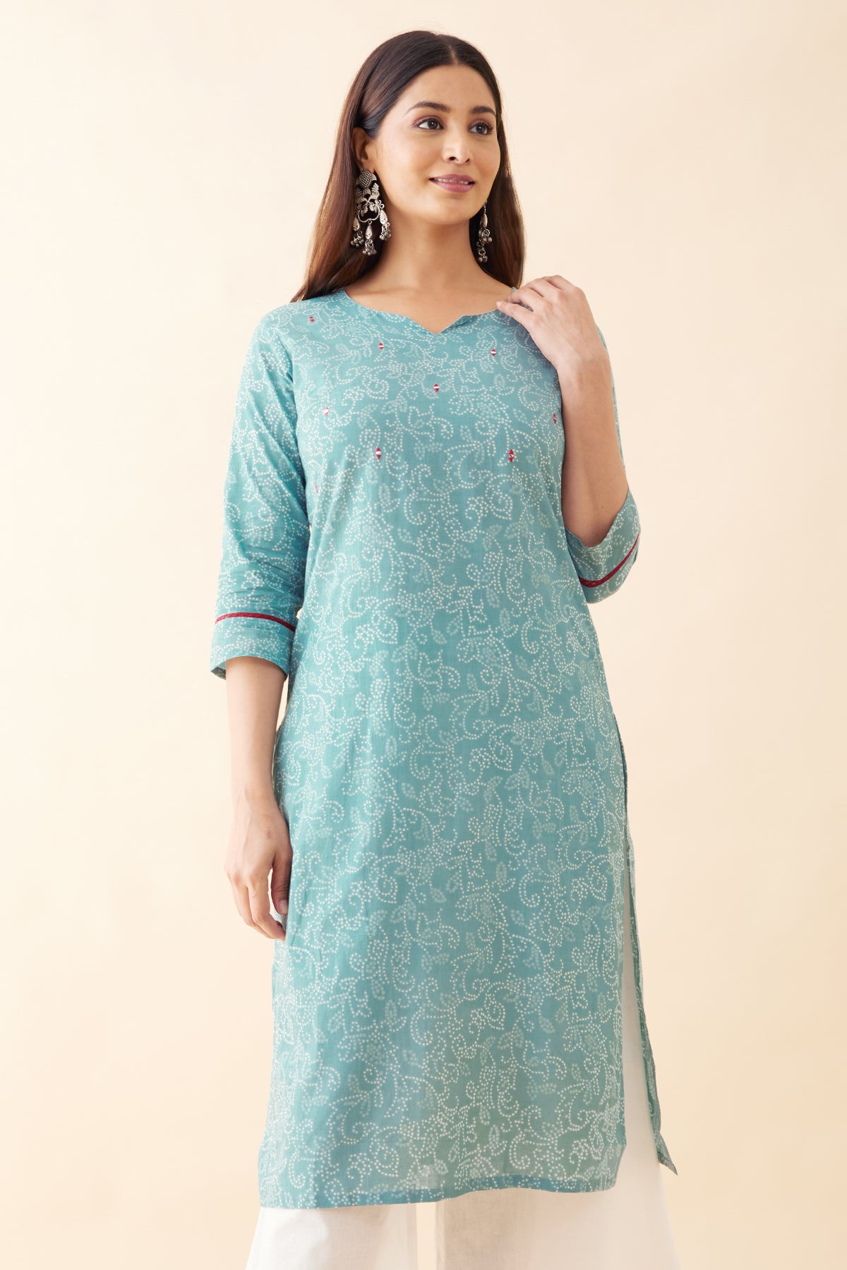 Bandhani Printed Mirror Embellished Kurta - Blue