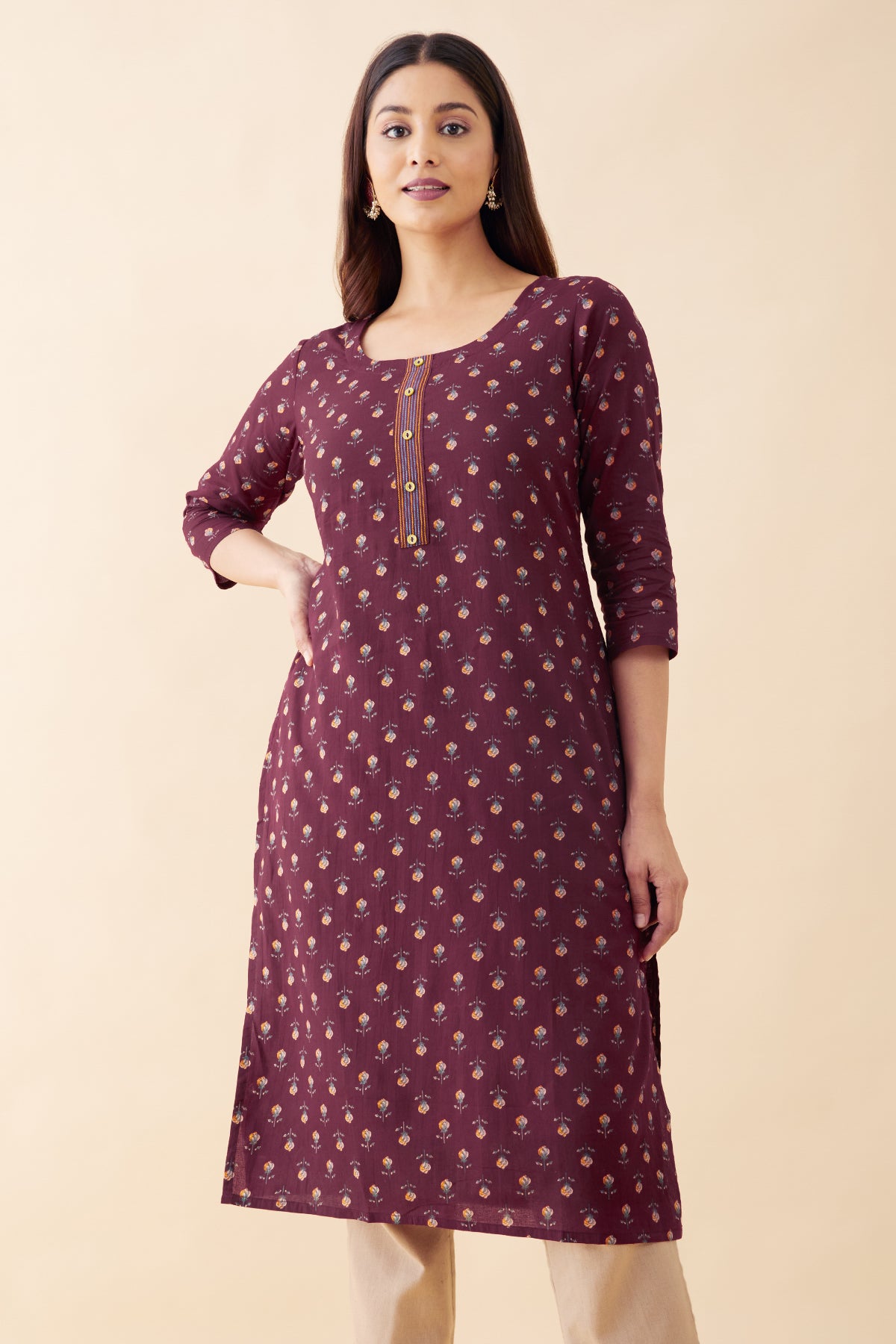 Floral Printed Kurta - Maroon