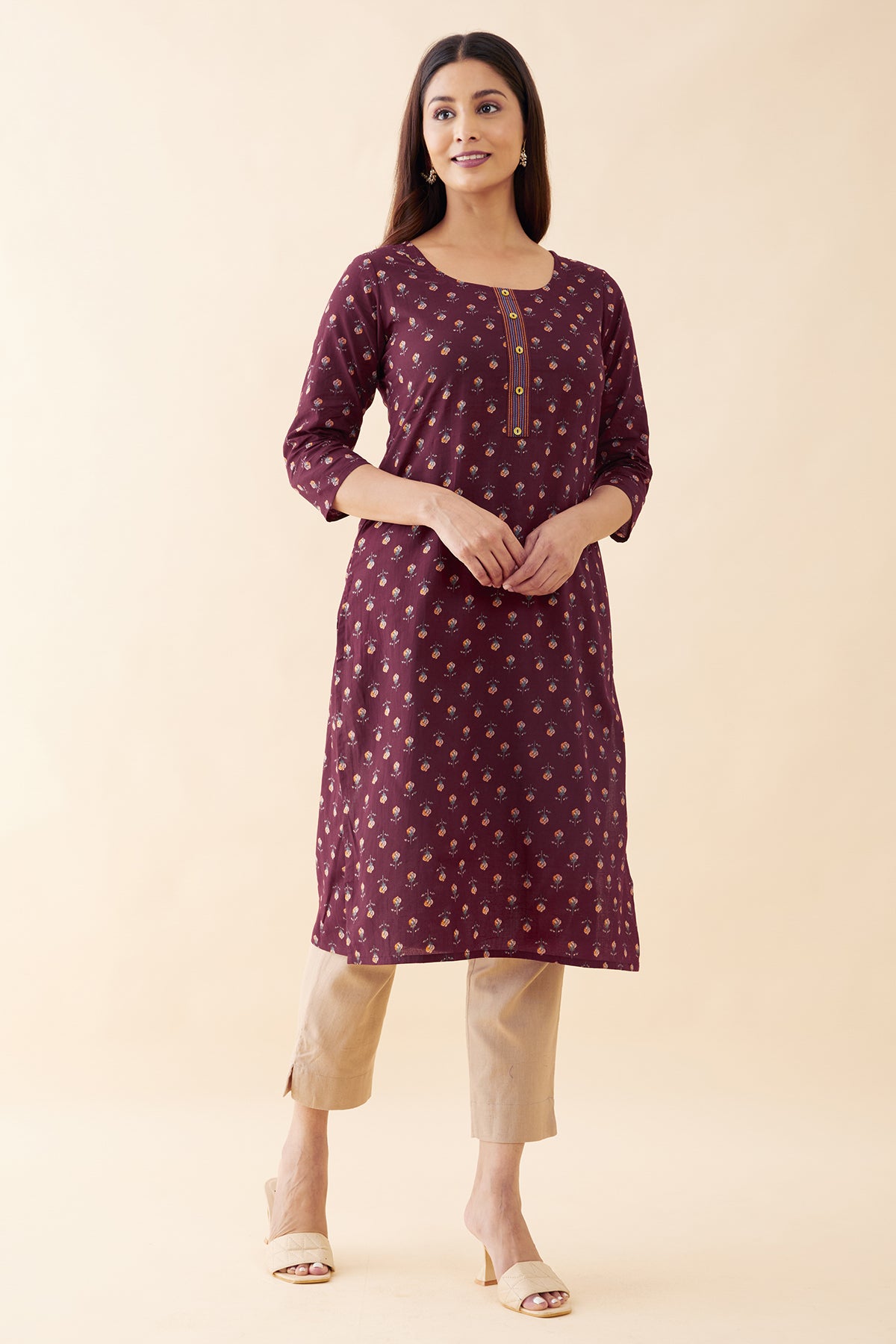 Floral Printed Kurta - Maroon