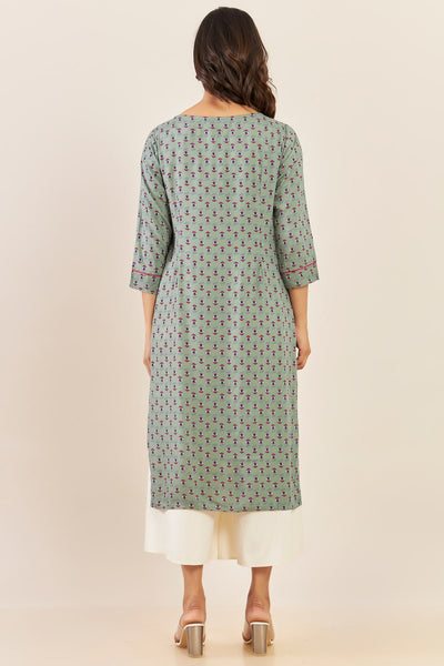All Over Floral Printed Kurta - Green