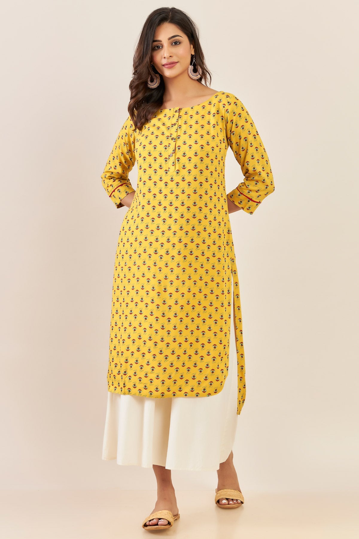 All Over Floral Printed Kurta - Yellow
