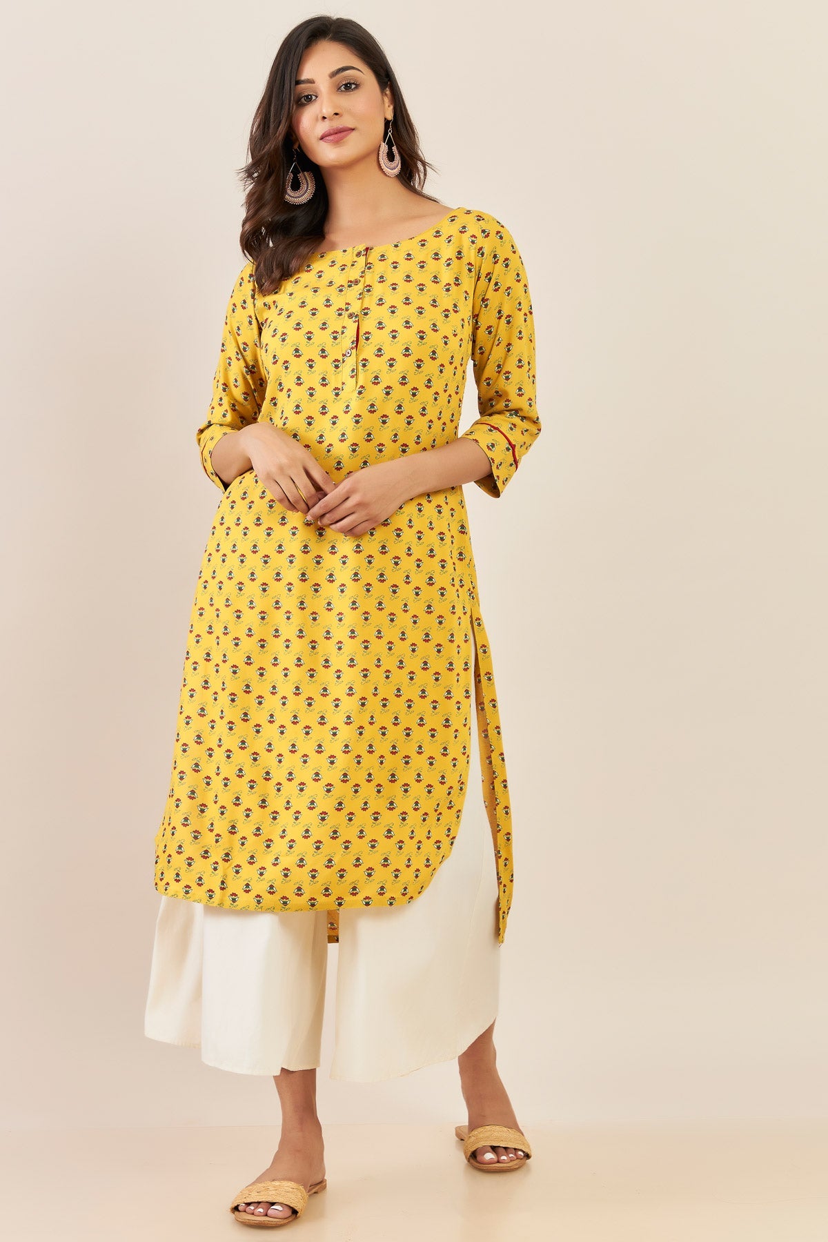 All Over Floral Printed Kurta - Yellow