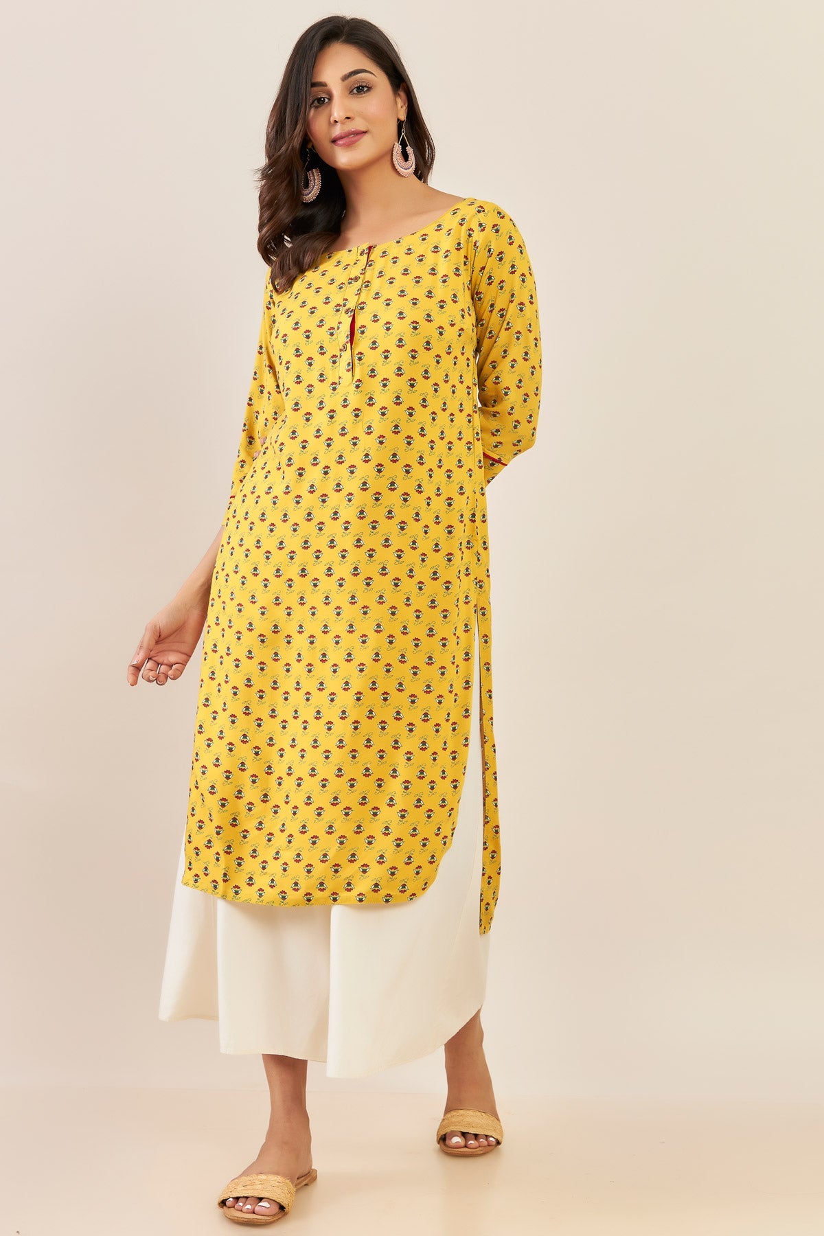 All Over Floral Printed Kurta - Yellow