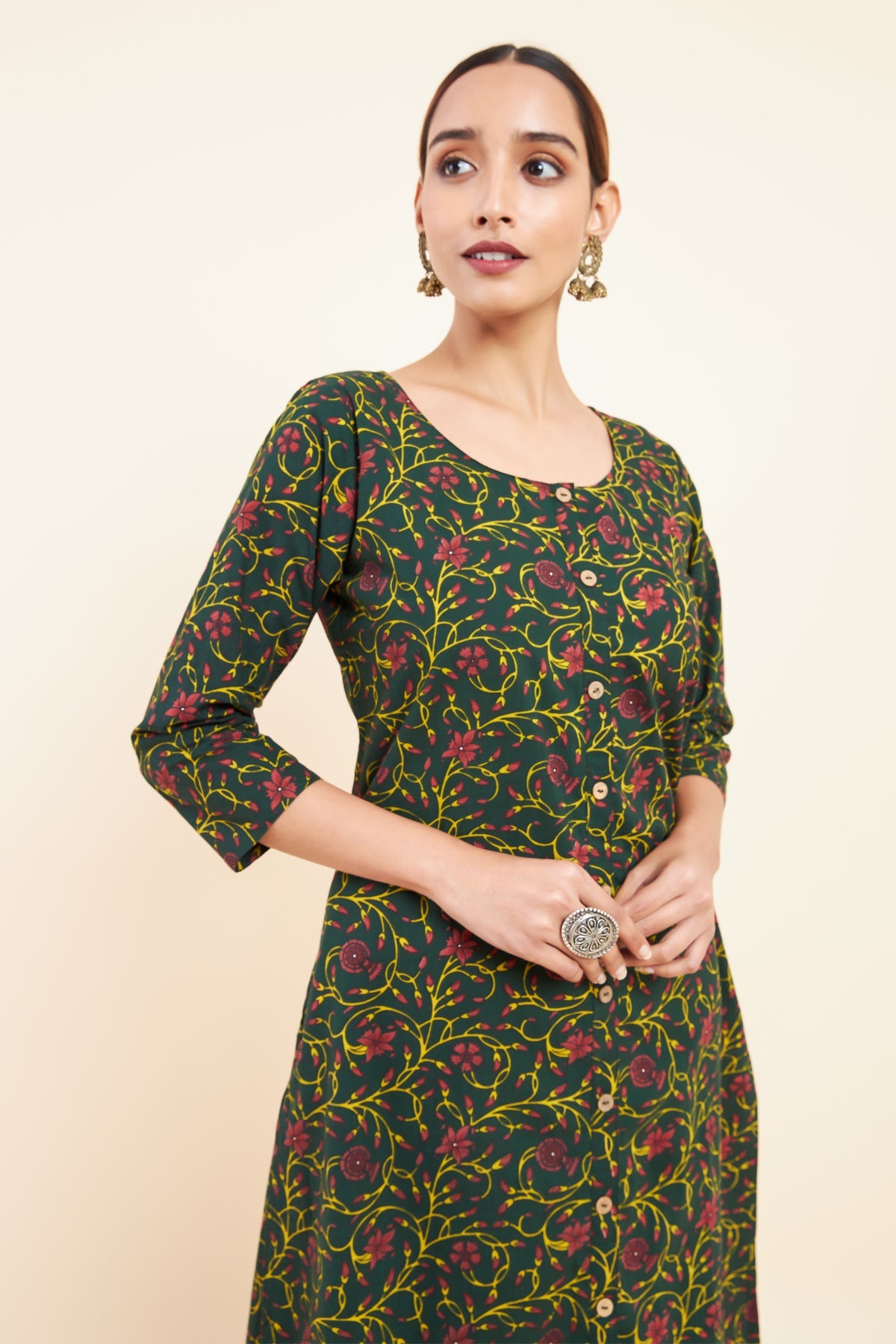 All Over Floral & Scroll Printed Kurta - Green